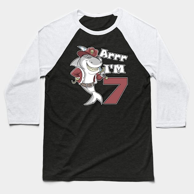 Pirate Shark I'm 7 Children's 7th Birthday Baseball T-Shirt by ModernMode